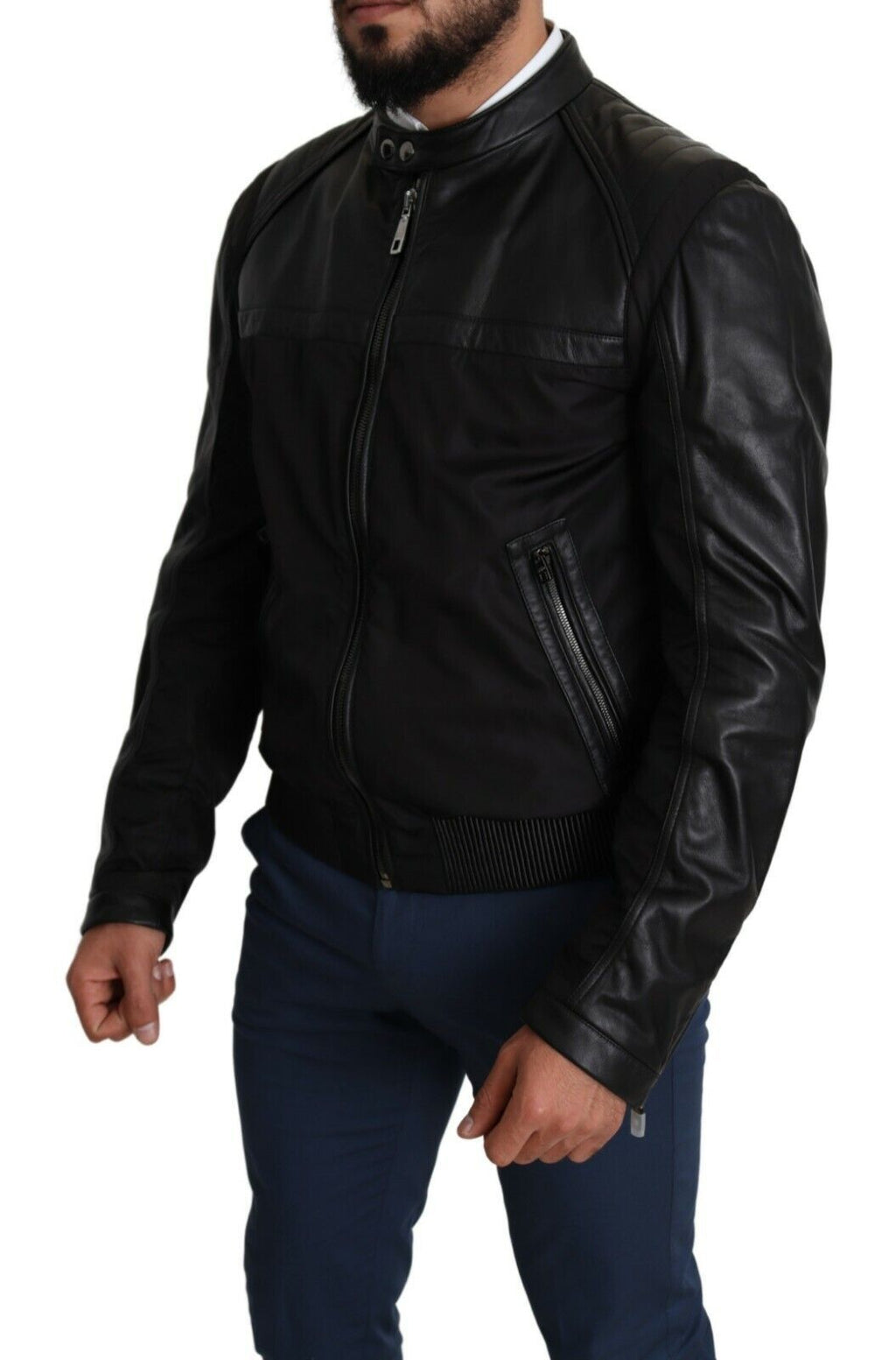 Dolce & Gabbana Schwarzes Nylon durchgehender Reißverschluss Männer Bomber Mantel Jacke