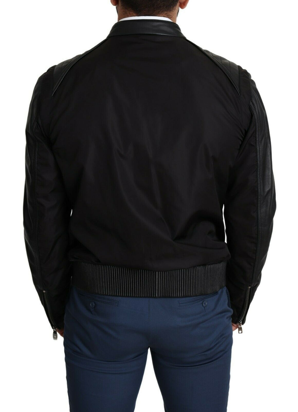 Dolce & Gabbana Schwarzes Nylon durchgehender Reißverschluss Männer Bomber Mantel Jacke