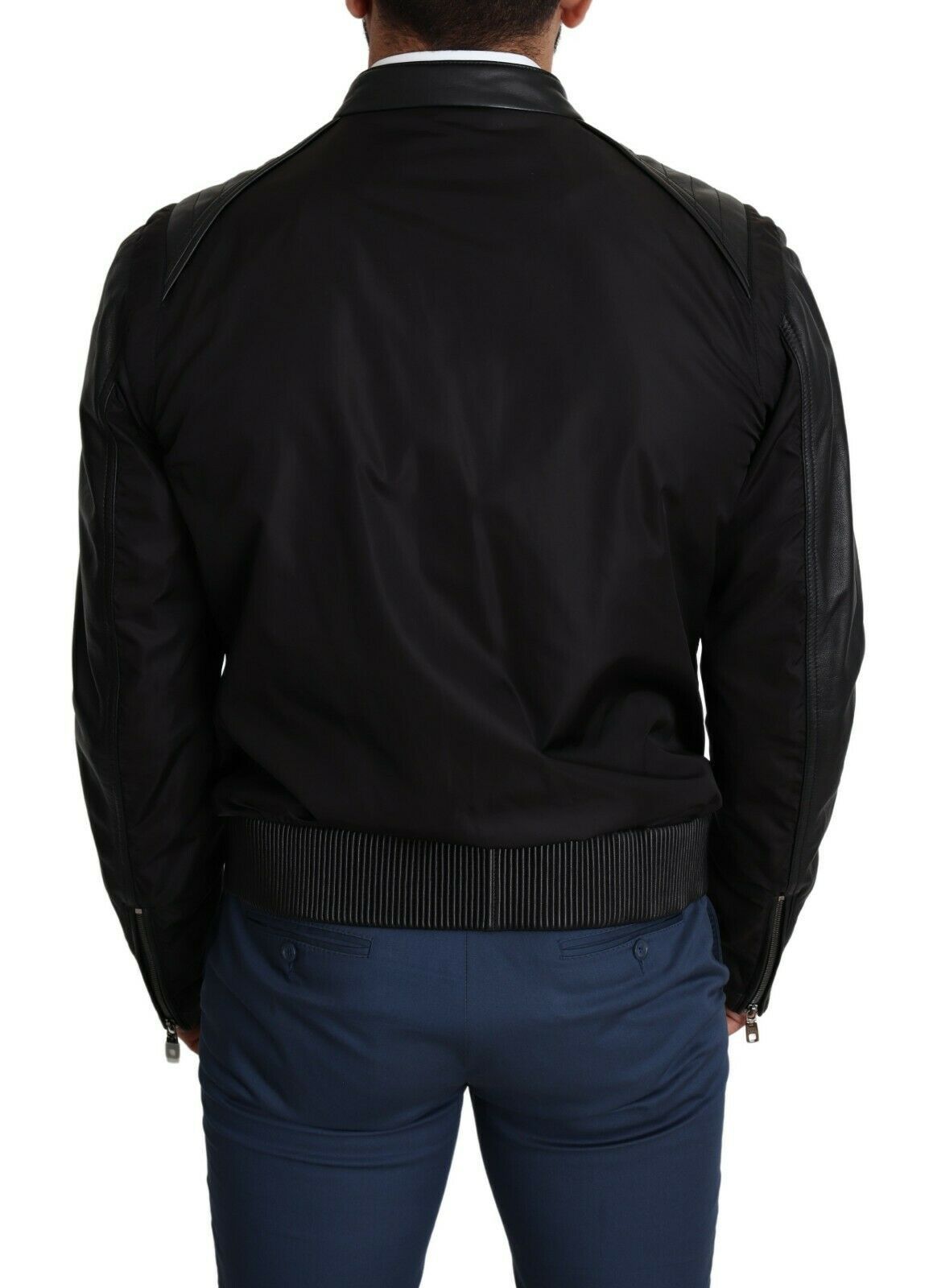 Dolce & Gabbana Schwarzes Nylon durchgehender Reißverschluss Männer Bomber Mantel Jacke