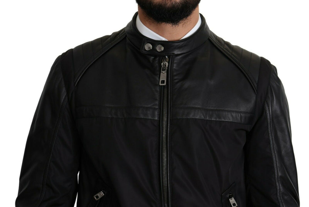 Dolce & Gabbana Schwarzes Nylon durchgehender Reißverschluss Männer Bomber Mantel Jacke
