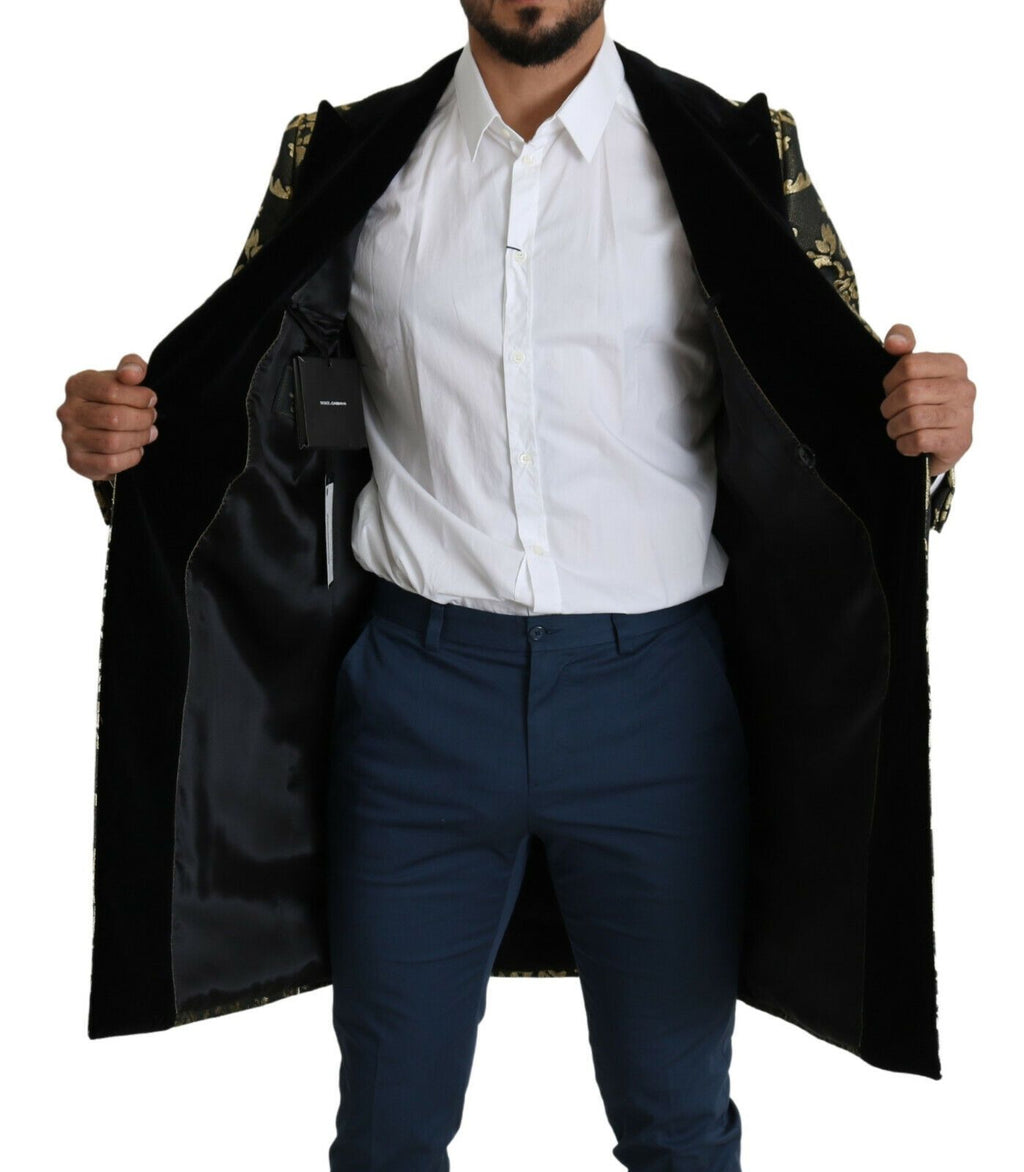 Dolce & Gabbana Schwarzer Gold-Jacquard-Mantel SICILIA Jacke