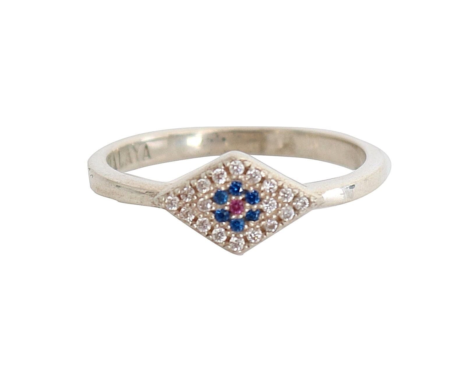 Nialaya Blau Rot CZ 925 Silber Damen Klar Ring