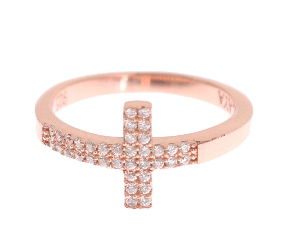 Nialaya Rosa Gold 925 Silber Damen Kreuz CZ Ring