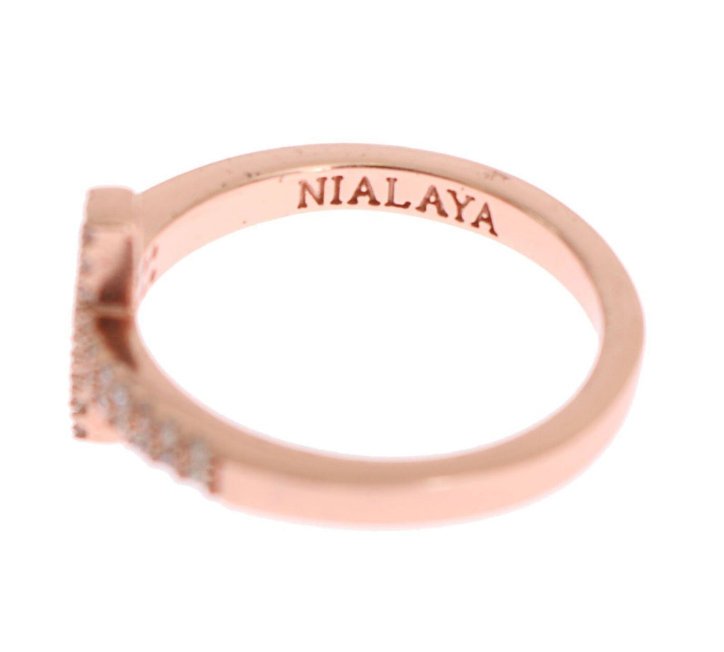 Nialaya Rosa Gold 925 Silber Damen Kreuz CZ Ring