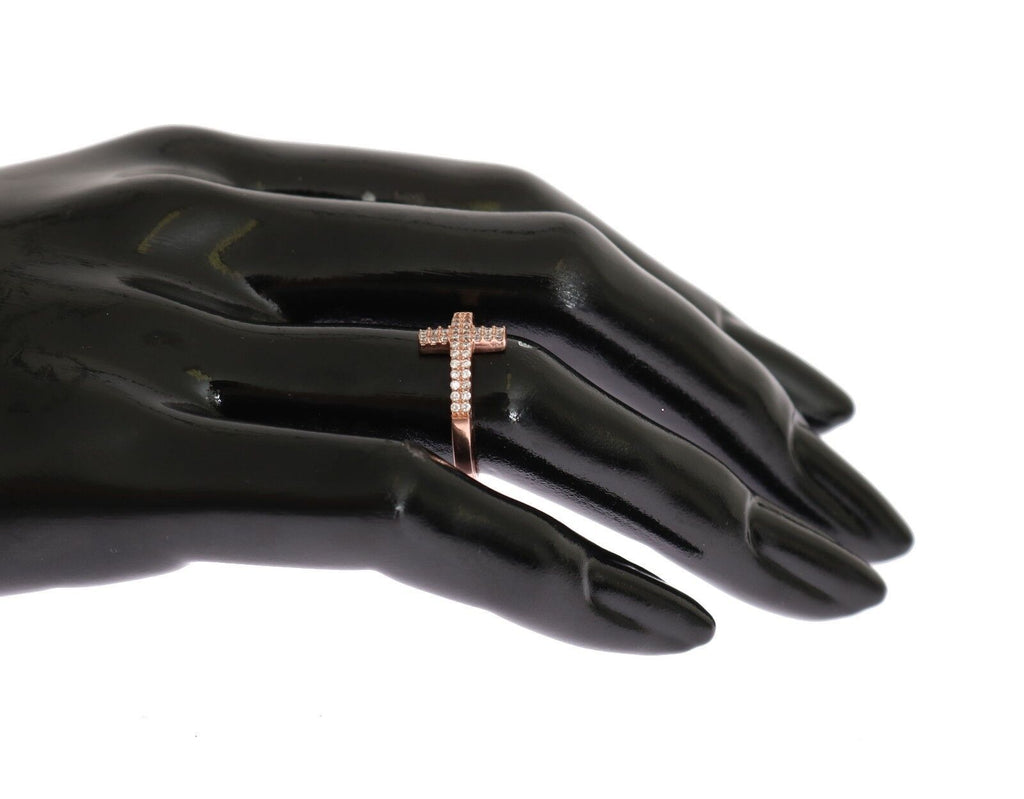 Nialaya Rosa Gold 925 Silber Damen Kreuz CZ Ring