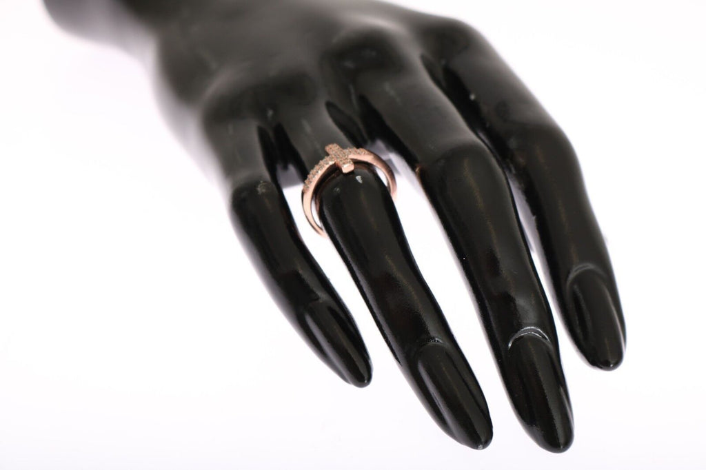 Nialaya Rosa Gold 925 Silber Damen Kreuz CZ Ring