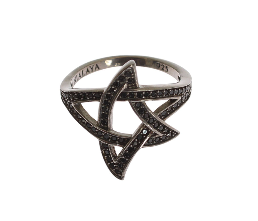 Nialaya Schwarz CZ Rhodium 925 Silber Damen Ring