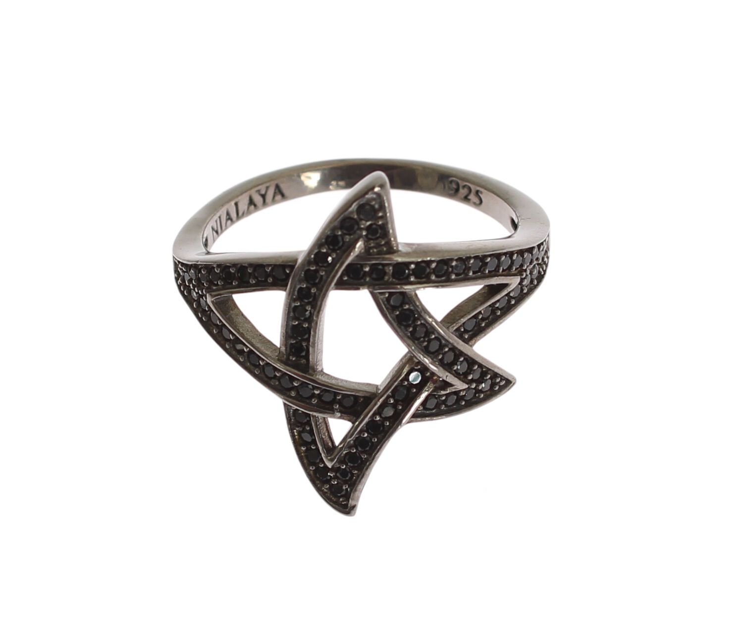 Nialaya Schwarz CZ Rhodium 925 Silber Damen Ring