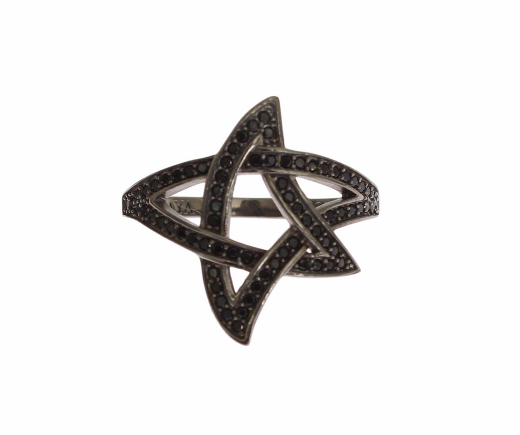 Nialaya Schwarz CZ Rhodium 925 Silber Damen Ring