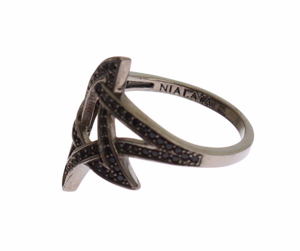 Nialaya Schwarz CZ Rhodium 925 Silber Damen Ring