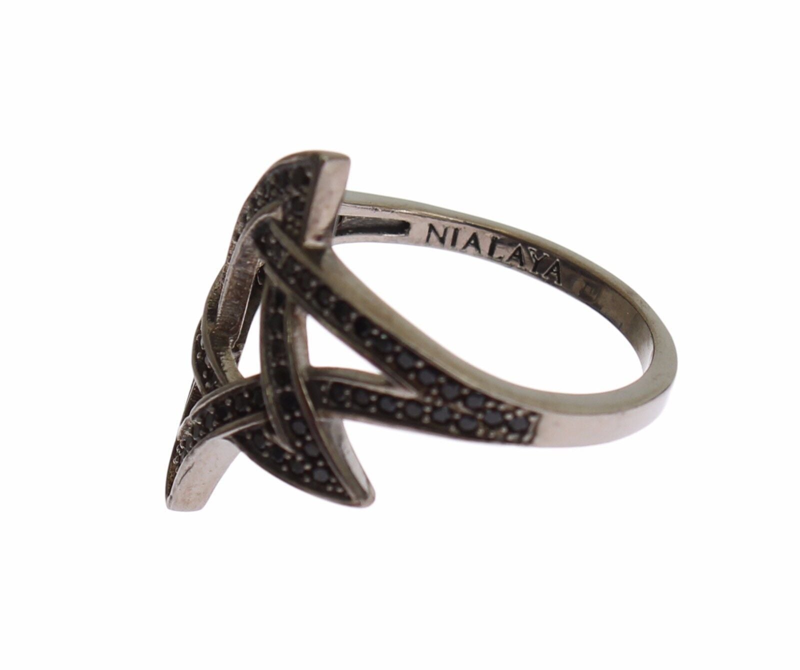 Nialaya Schwarz CZ Rhodium 925 Silber Damen Ring
