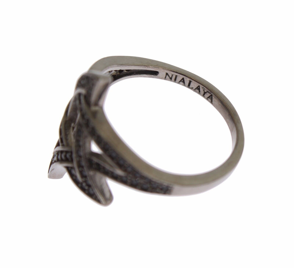 Nialaya Schwarz CZ Rhodium 925 Silber Damen Ring
