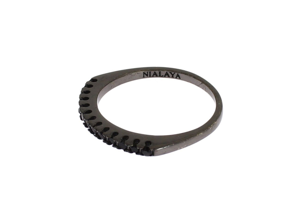 Nialaya Schwarz CZ Rhodium 925 Silber Damen Ring