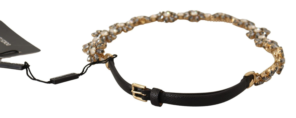 Dolce & Gabbana Schwarzer Gänseblümchen-Kristall-Gürtel mit Dauphine-Struktur
