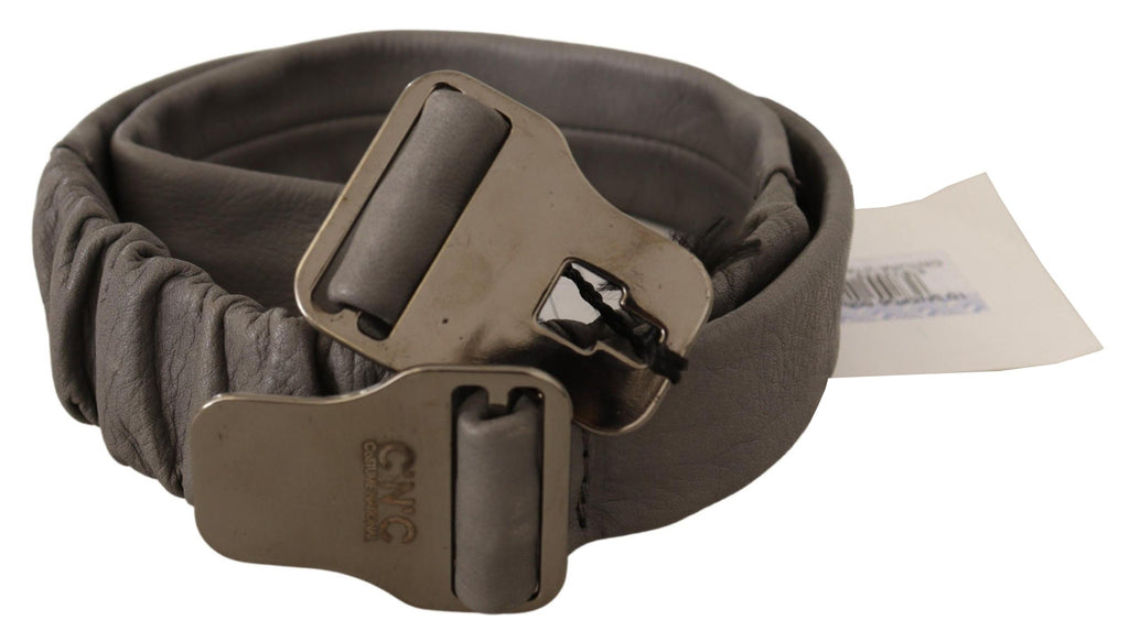 Costume National Grauer Leder Gürtel mit Silberschnalle