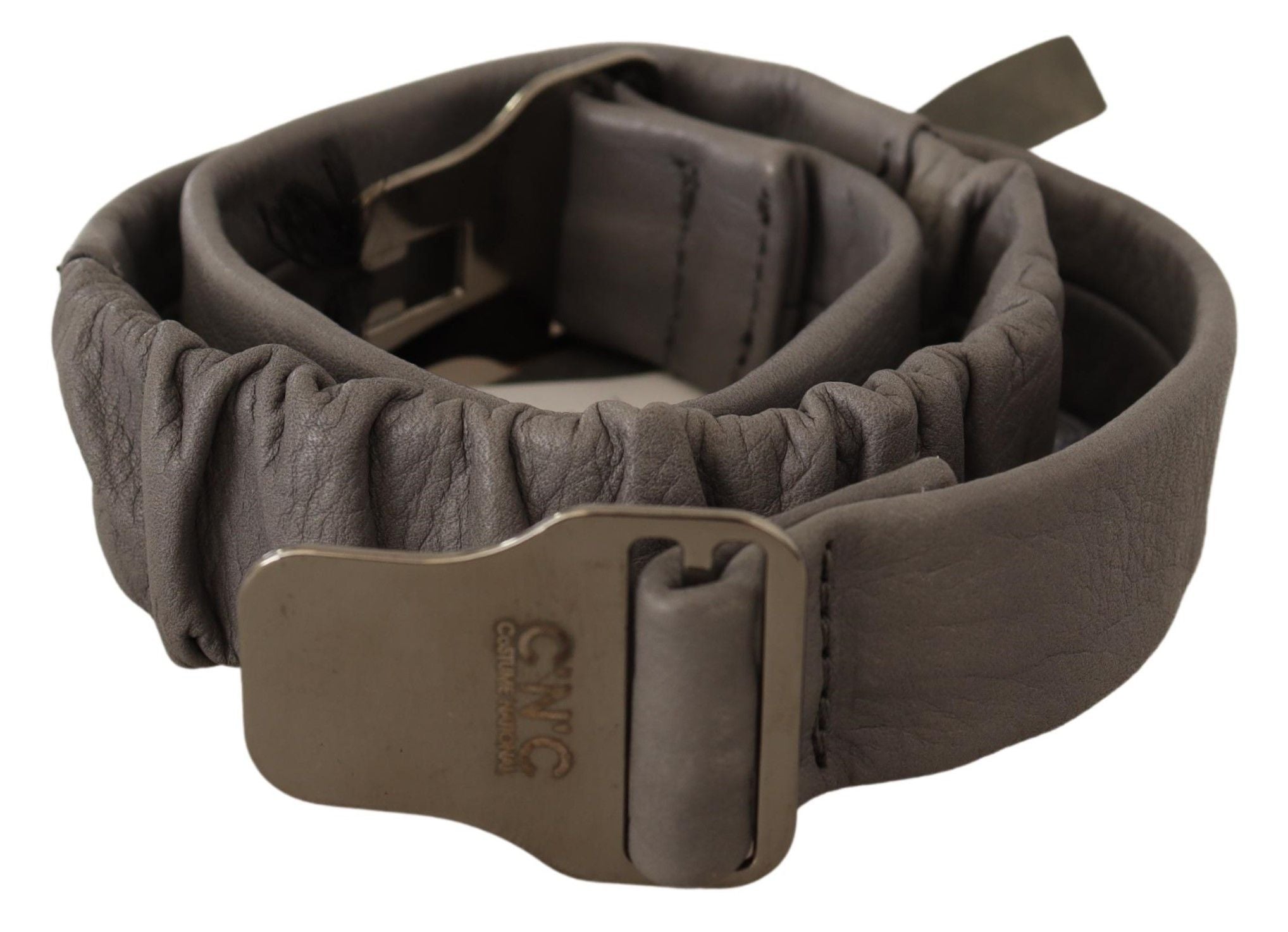 Costume National Grauer Leder Gürtel mit Silberschnalle