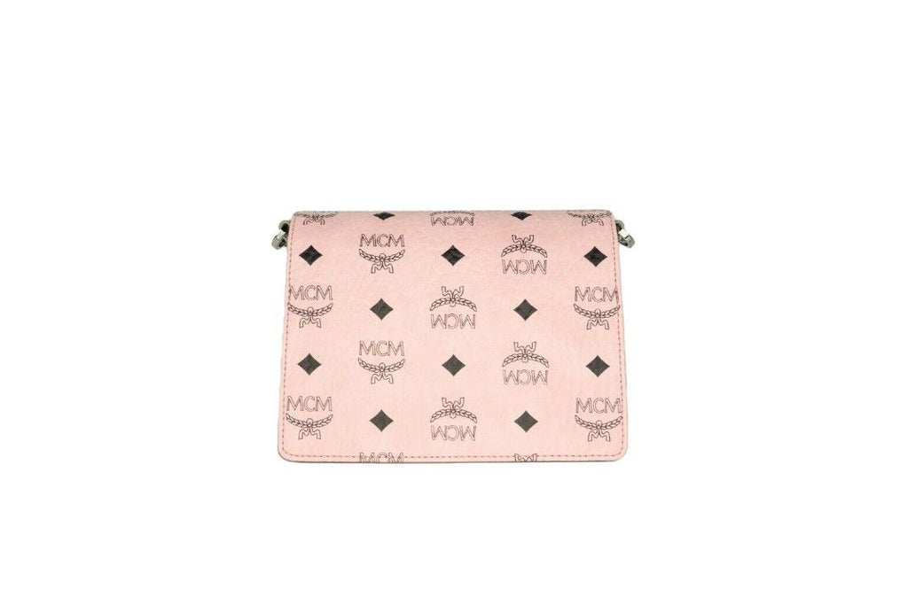 MCM Signature Soft Pink Diamond Logo Leder Mini Flap Lock Crossbody Handtasche