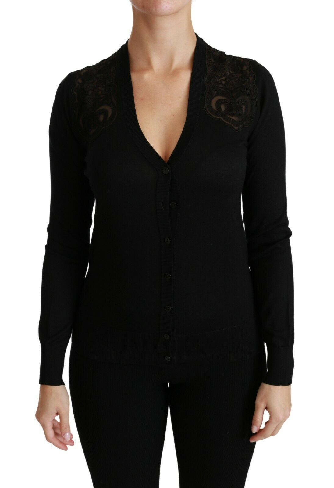 Dolce & Gabbana Schwarzer Spitzenpullover Strickjacke Pullover