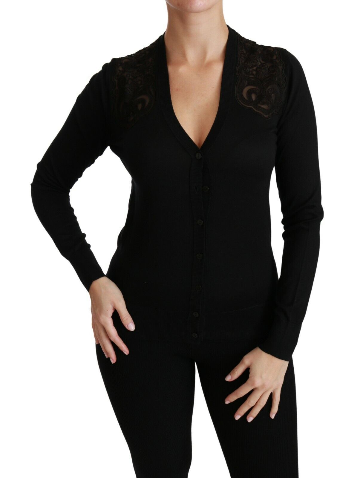 Dolce & Gabbana Schwarzer Spitzenpullover Strickjacke Pullover