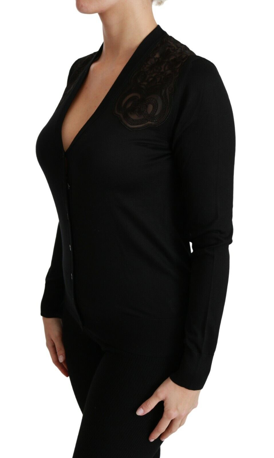 Dolce & Gabbana Schwarzer Spitzenpullover Strickjacke Pullover
