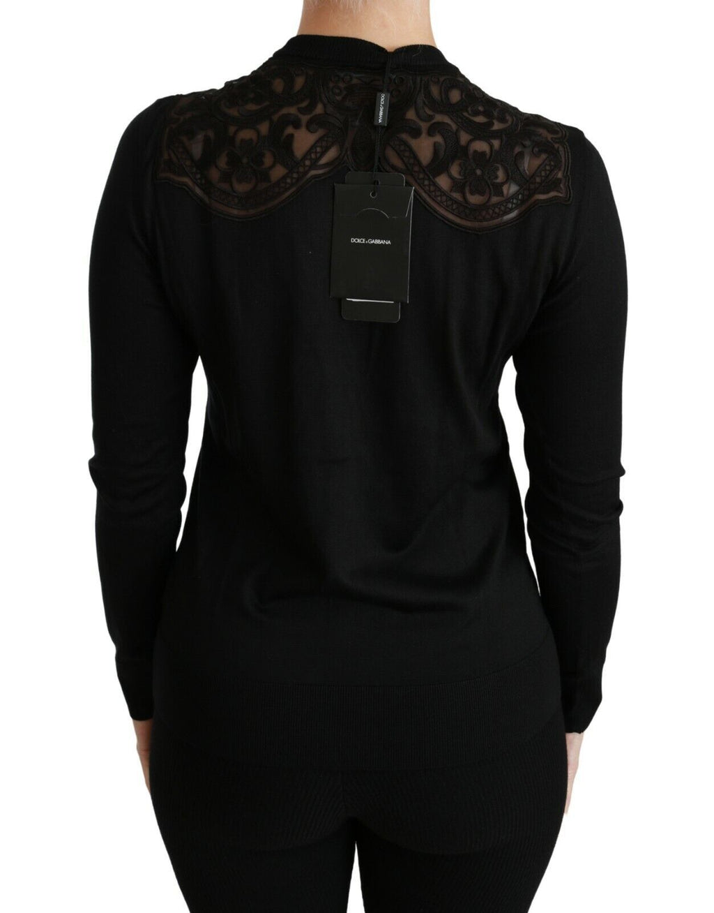 Dolce & Gabbana Schwarzer Spitzenpullover Strickjacke Pullover