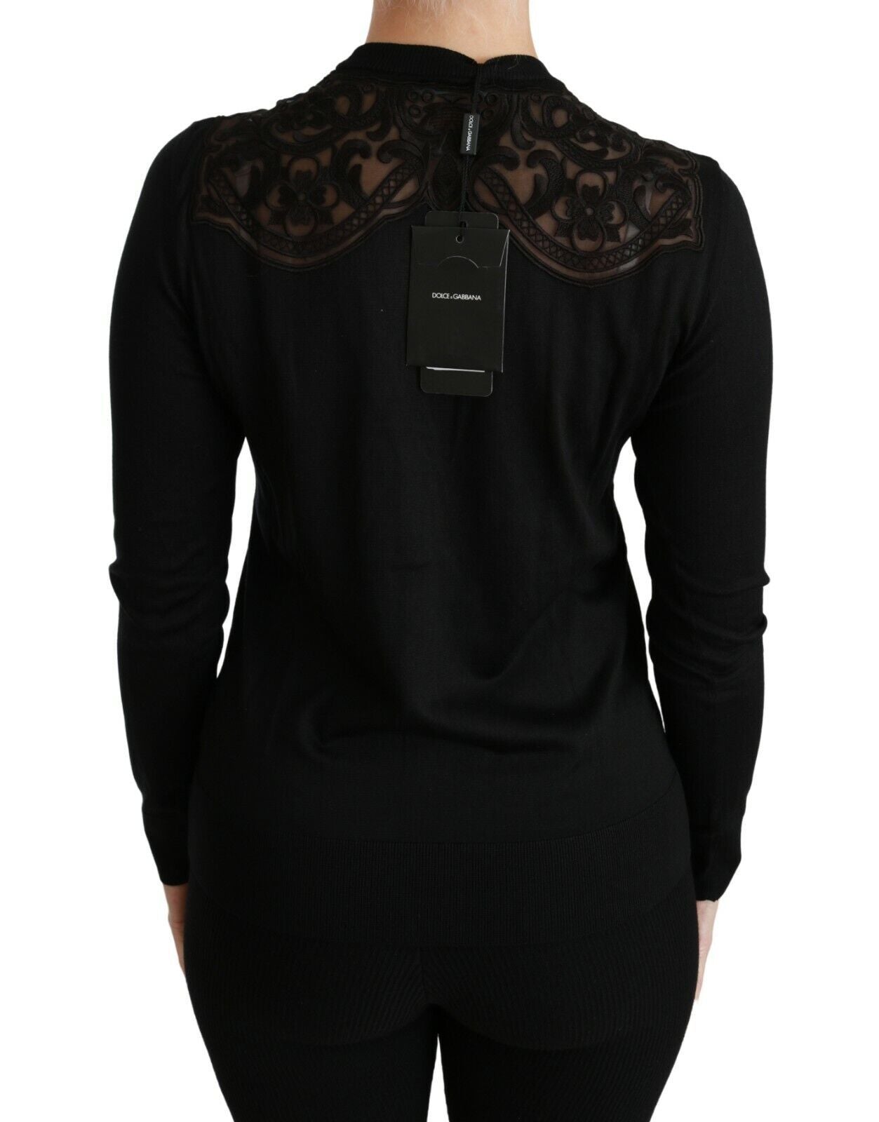 Dolce & Gabbana Schwarzer Spitzenpullover Strickjacke Pullover