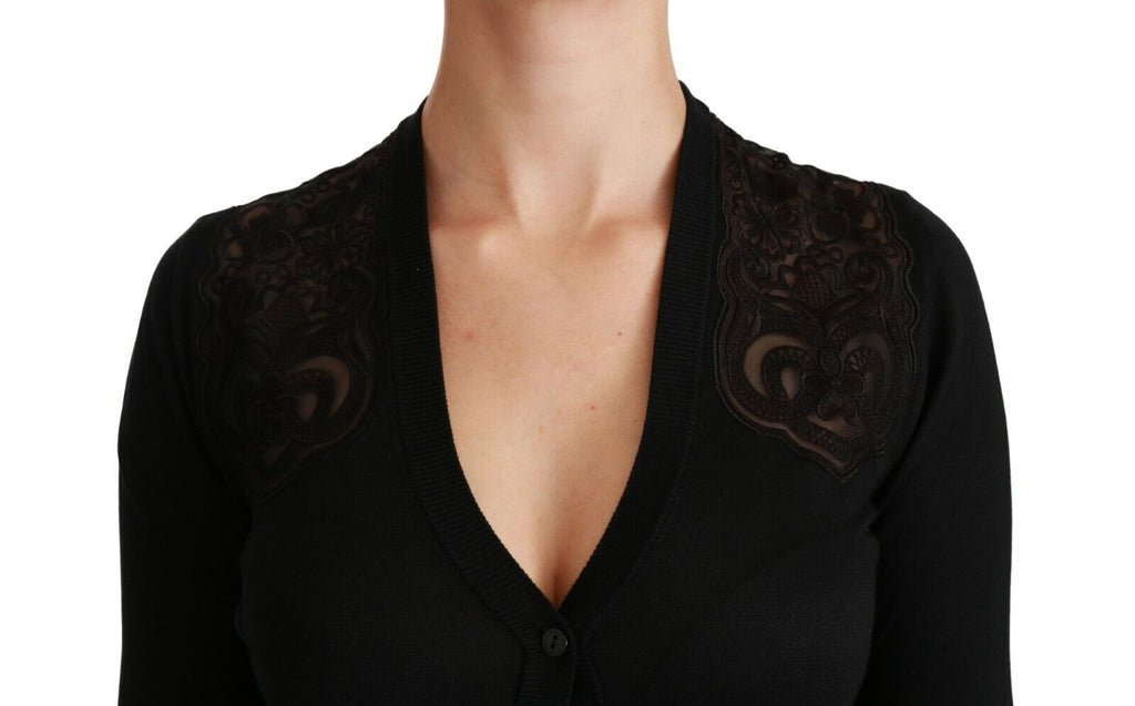 Dolce & Gabbana Schwarzer Spitzenpullover Strickjacke Pullover