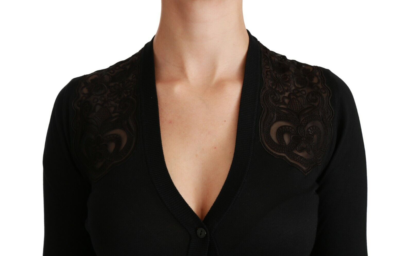 Dolce & Gabbana Schwarzer Spitzenpullover Strickjacke Pullover