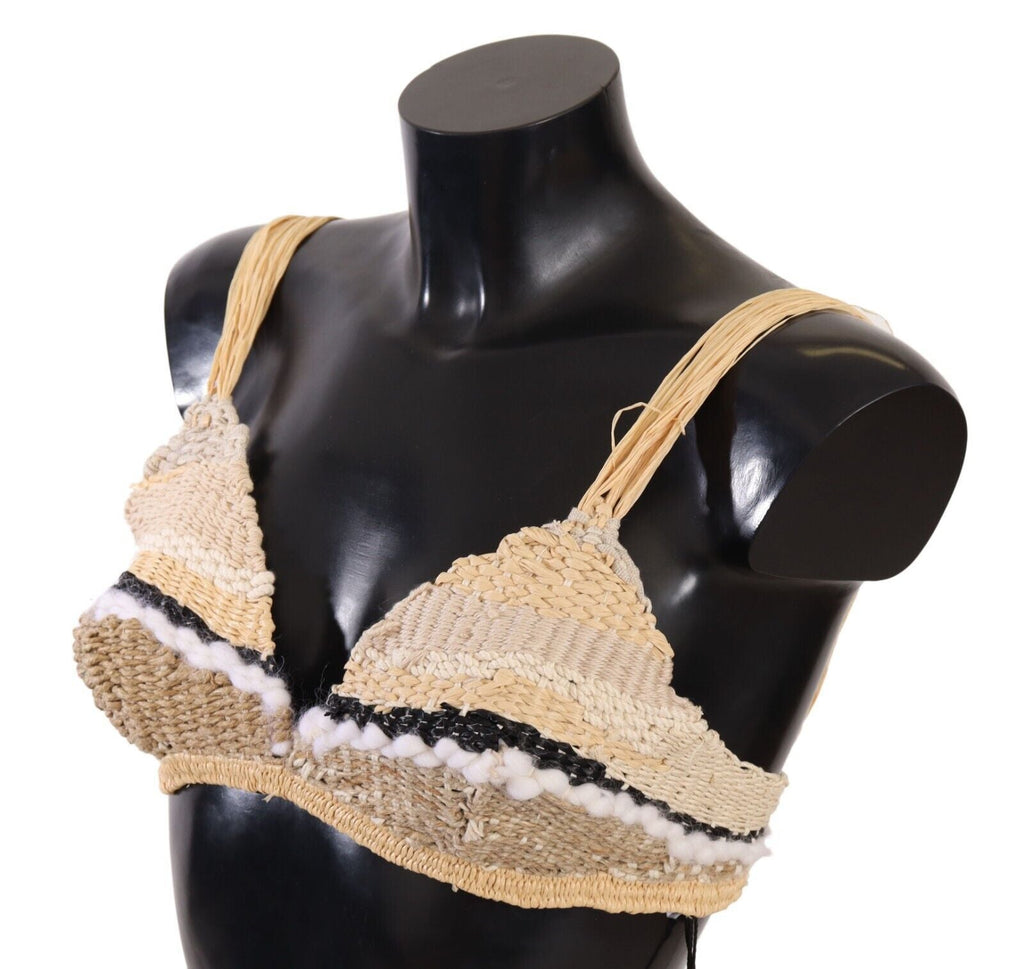 Dolce & Gabbana Beige Stroh Raffia Woven Crochet Cover Up Top