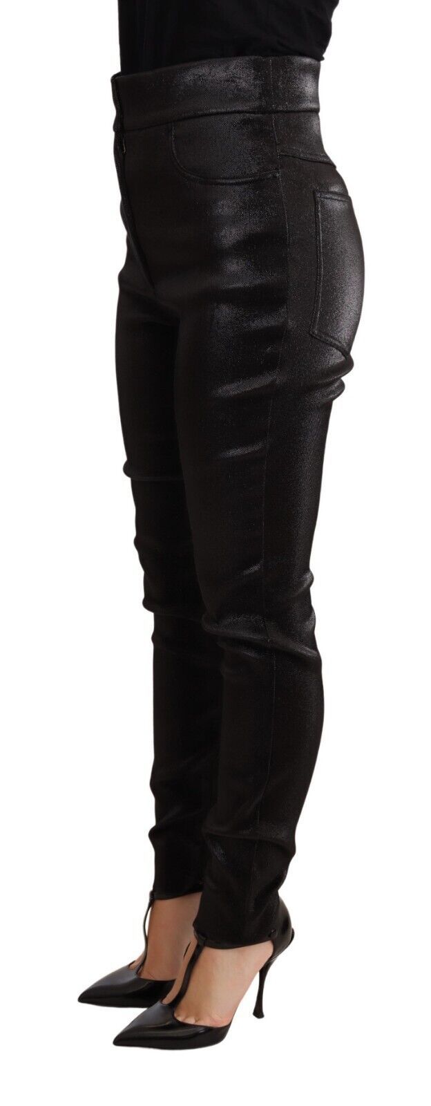 Dolce & Gabbana Schwarz-silberne Lurexfaden-Baumwoll-Stretch-Hose