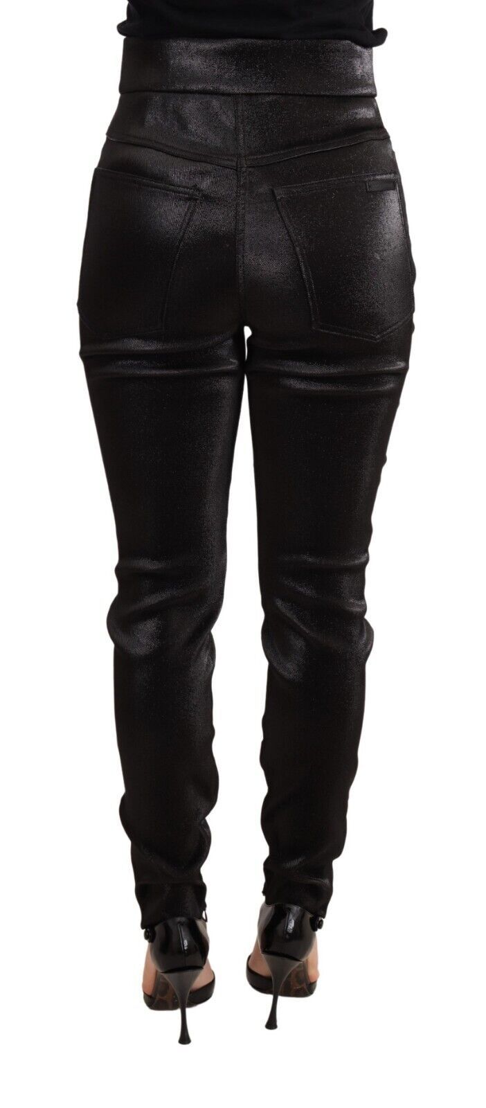 Dolce & Gabbana Schwarz-silberne Lurexfaden-Baumwoll-Stretch-Hose