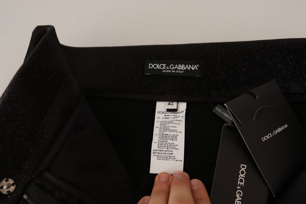 Dolce & Gabbana Schwarz-silberne Lurexfaden-Baumwoll-Stretch-Hose
