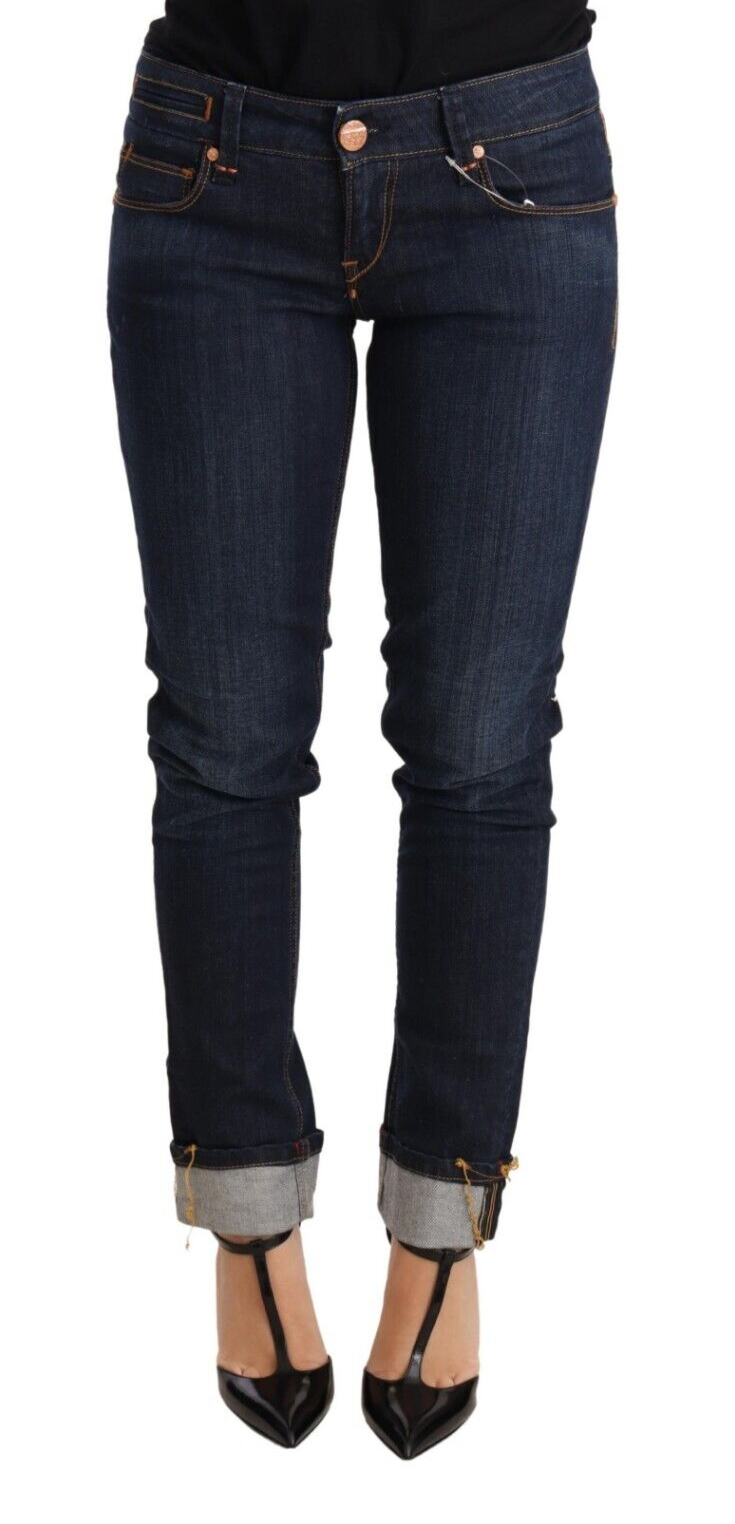 Acht Blaue gewaschene Baumwolle mit niedriger Taille Skinny Denim Damen Hosenjeans