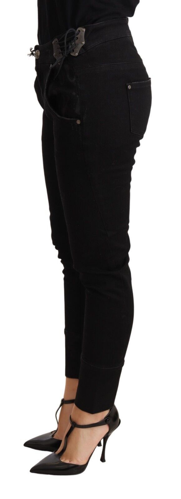 Ermanno Scervino Schwarze Skinny Slim Trouser Baumwolljeans mit niedriger Taille