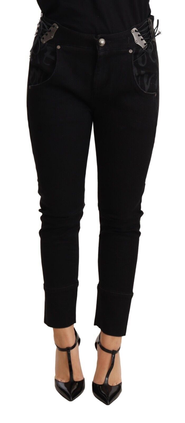 Ermanno Scervino Schwarze Skinny Slim Trouser Baumwolljeans mit niedriger Taille