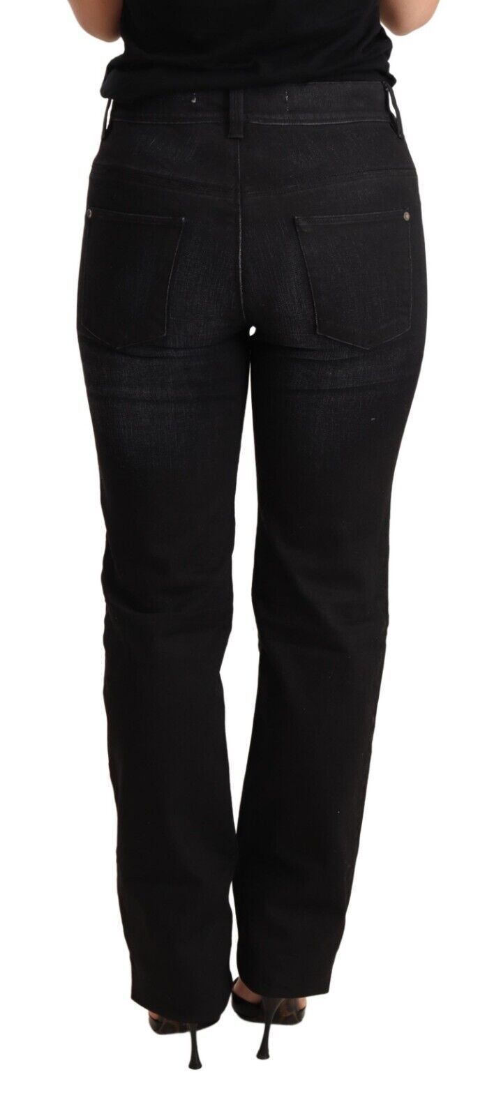 Ermanno Scervino Schwarze gewaschene Straight Denim Hose Baumwolljeans