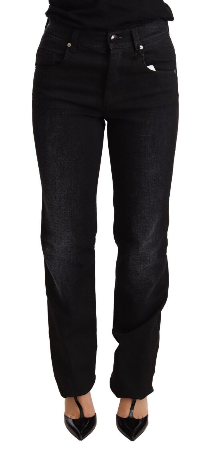 Ermanno Scervino Schwarze gewaschene Straight Denim Hose Baumwolljeans