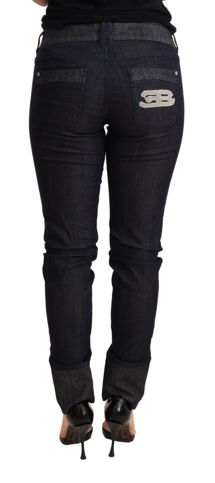 Ermanno Scervino Blaue Skinny Denim-Hose mit gefaltetem Saum Baumwolljeans