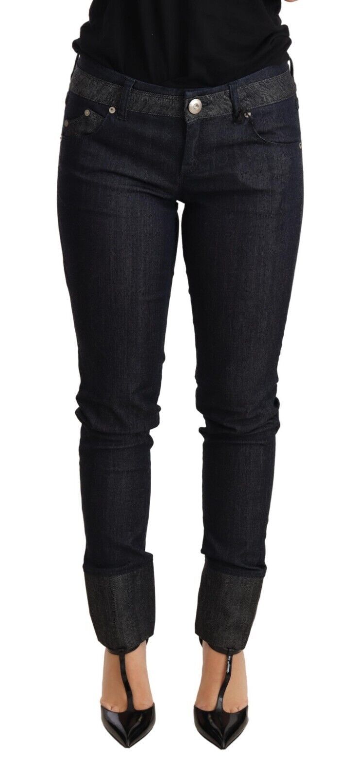 Ermanno Scervino Blaue Skinny Denim-Hose mit gefaltetem Saum Baumwolljeans