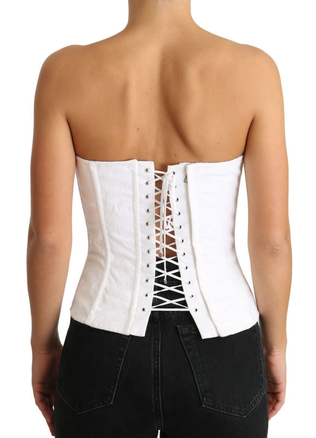 Dolce & Gabbana Weißes PALERMO Bustier Baumwolle Top Korsett