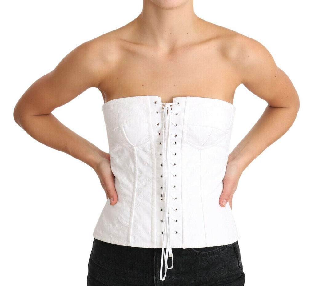 Dolce & Gabbana Weißes PALERMO Bustier Baumwolle Top Korsett