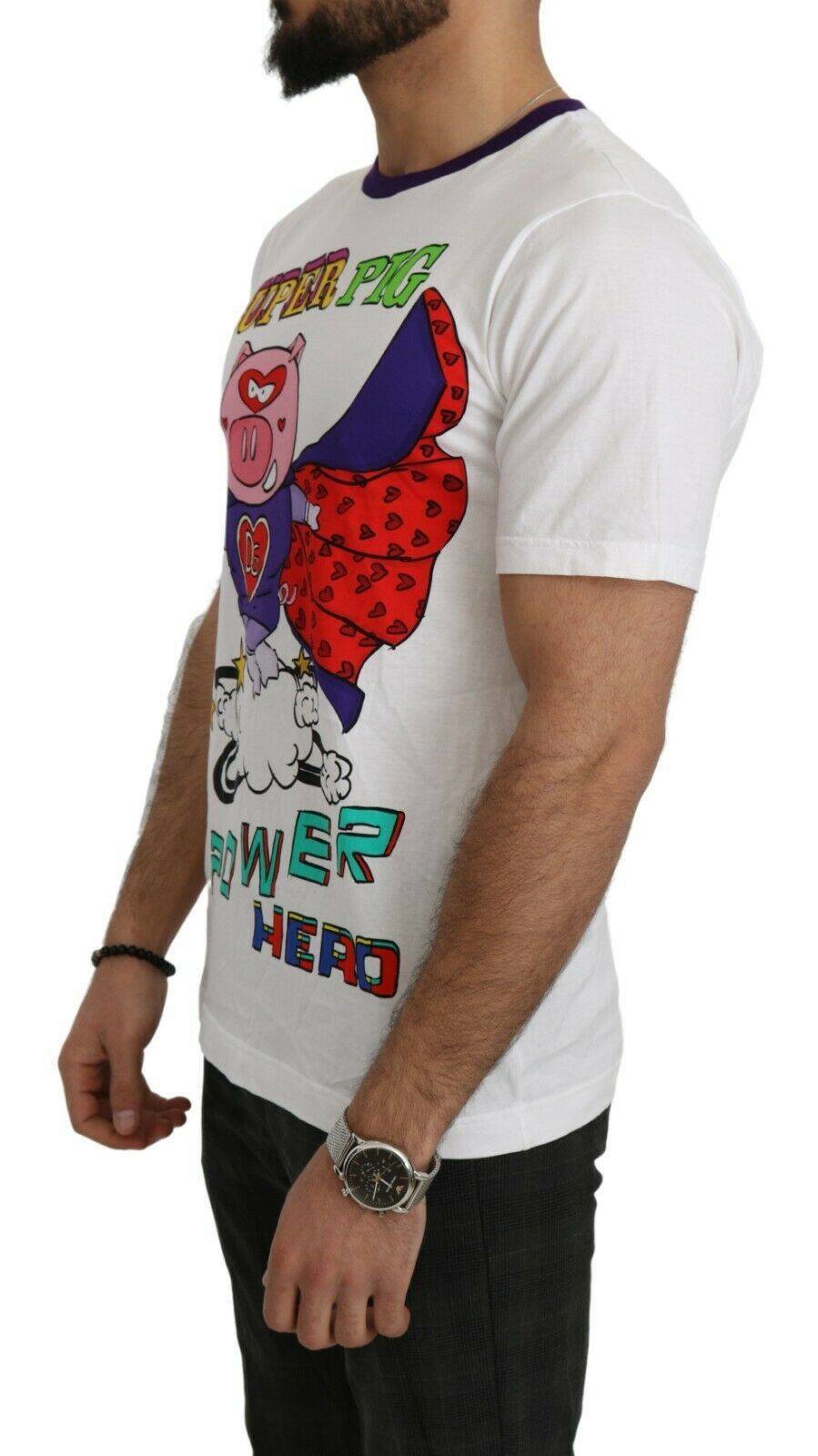 Dolce & Gabbana Weißes Baumwoll-Top Super Power Pig T-shirt