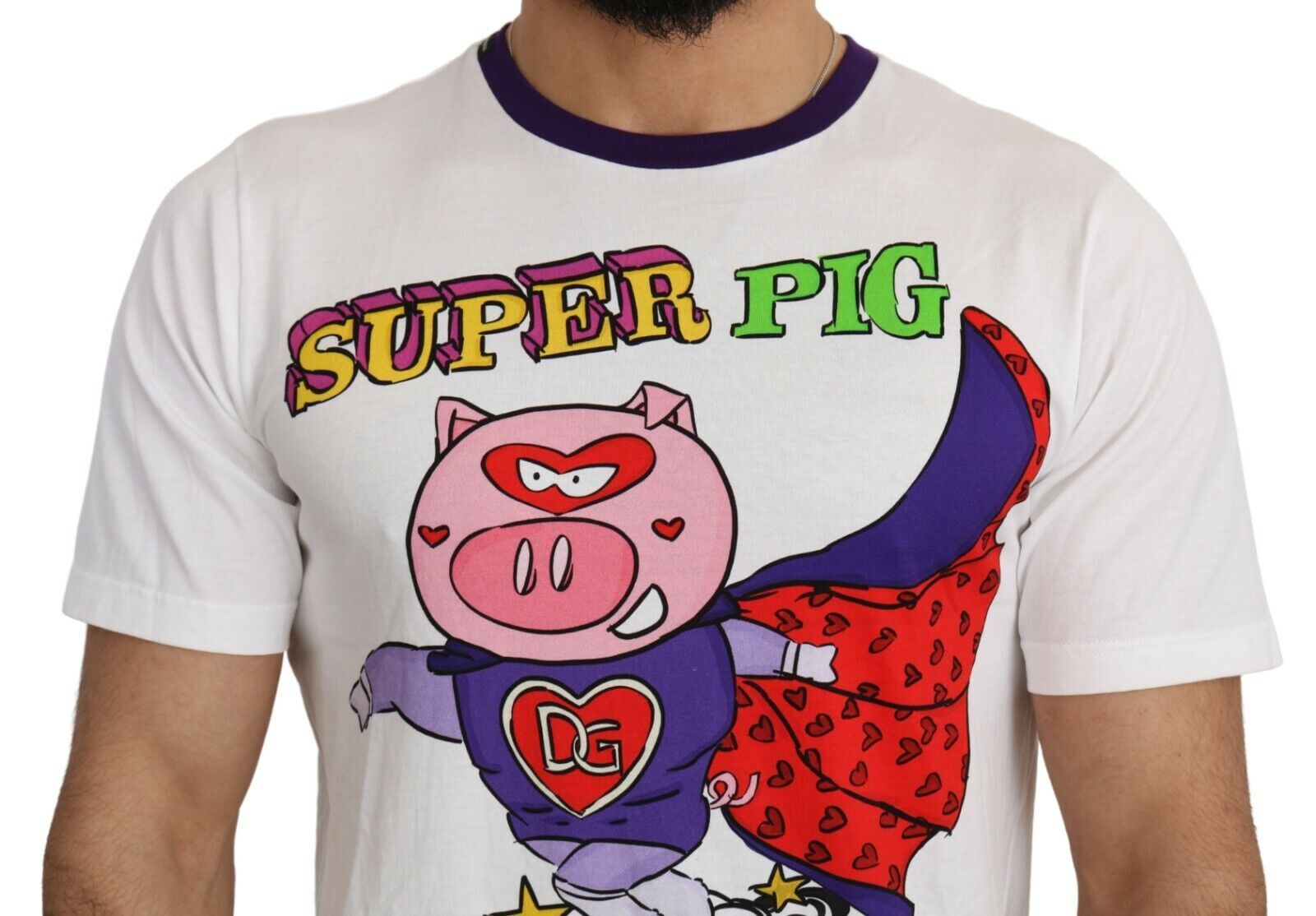 Dolce & Gabbana Weißes Baumwoll-Top Super Power Pig T-shirt