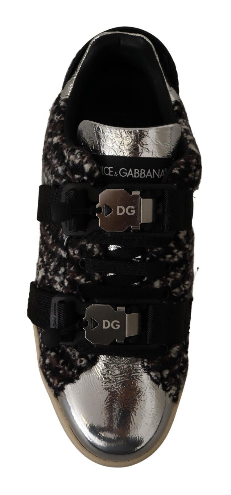 Dolce & Gabbana Silber Leder Braun Baumwolle Wolle Turnschuhe Schuhe