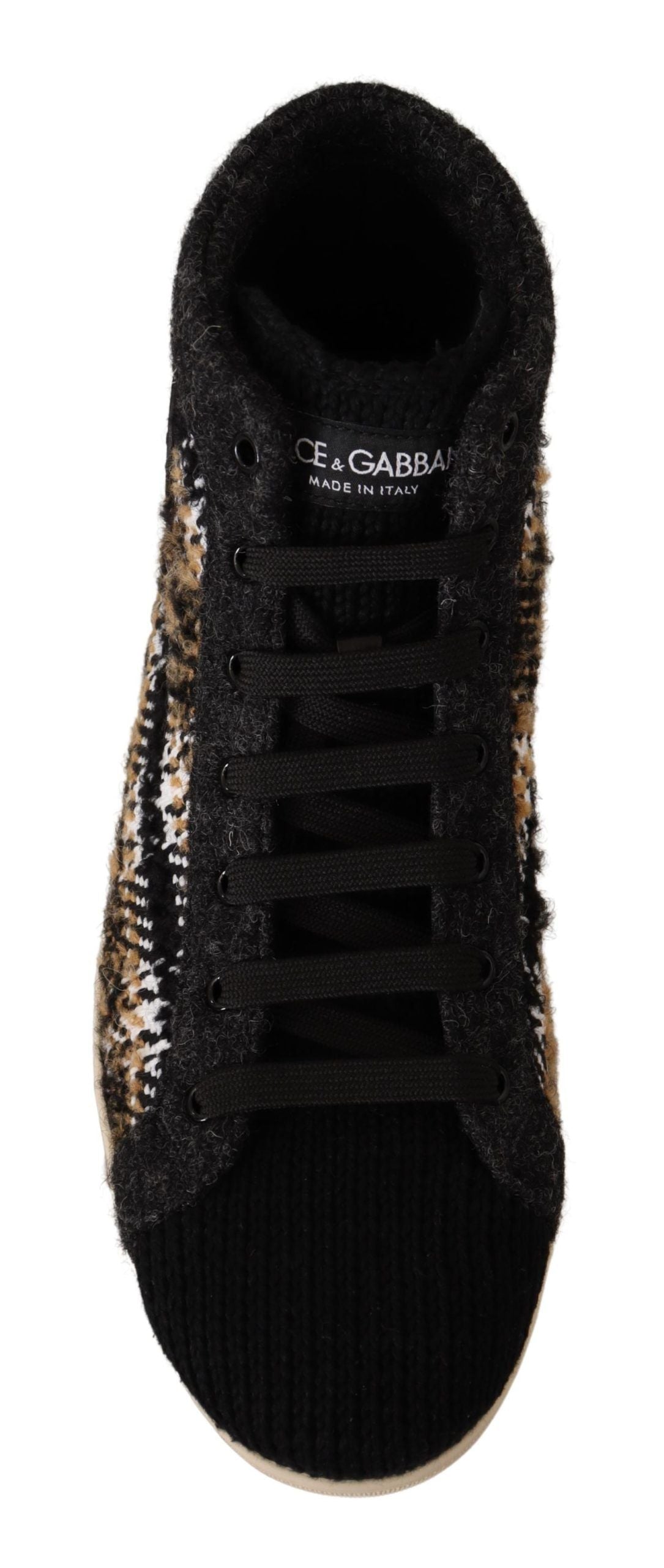 Dolce & Gabbana Beige Braun Wolle Baumwolle High Top Sneakers