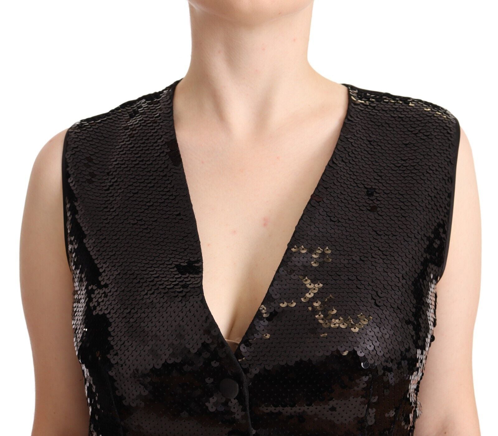 Dolce & Gabbana Elegantes schwarzes ärmelloses Pailletten-Westenoberteil