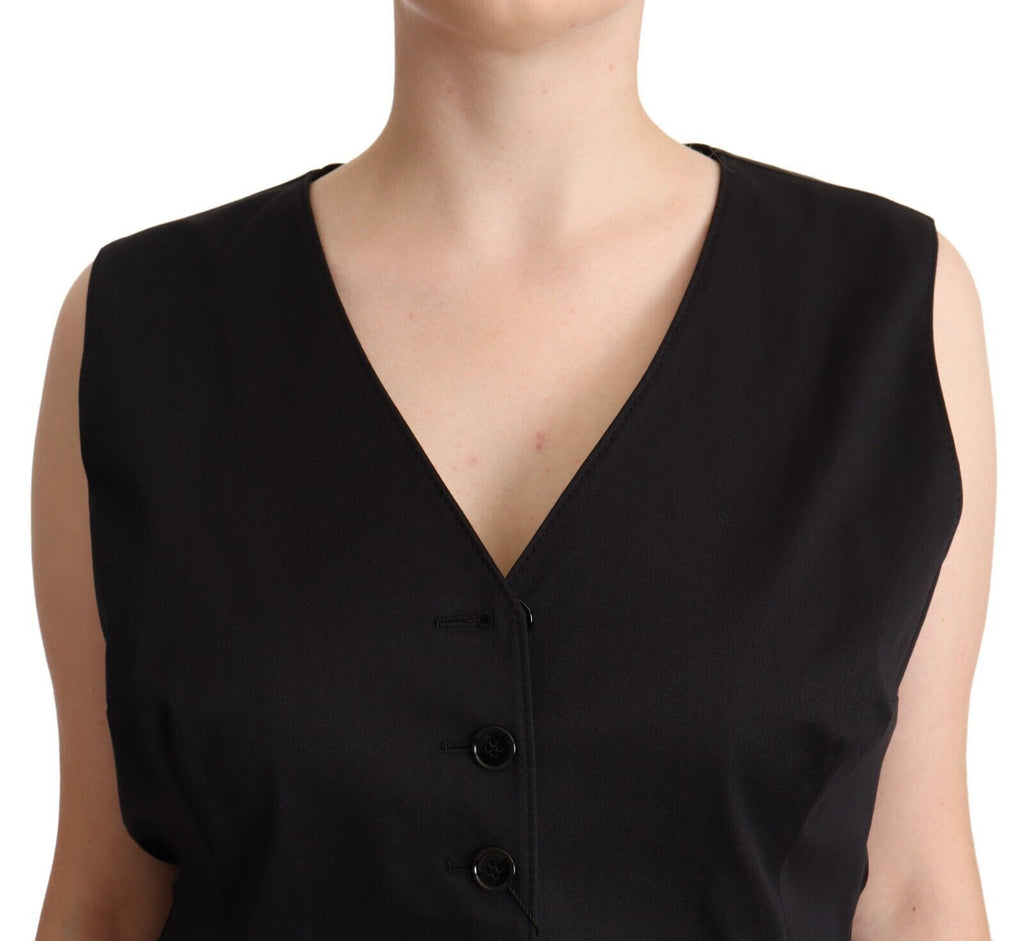 Dolce & Gabbana Schwarzer Button Down Ärmellose Weste Waiscoat Top