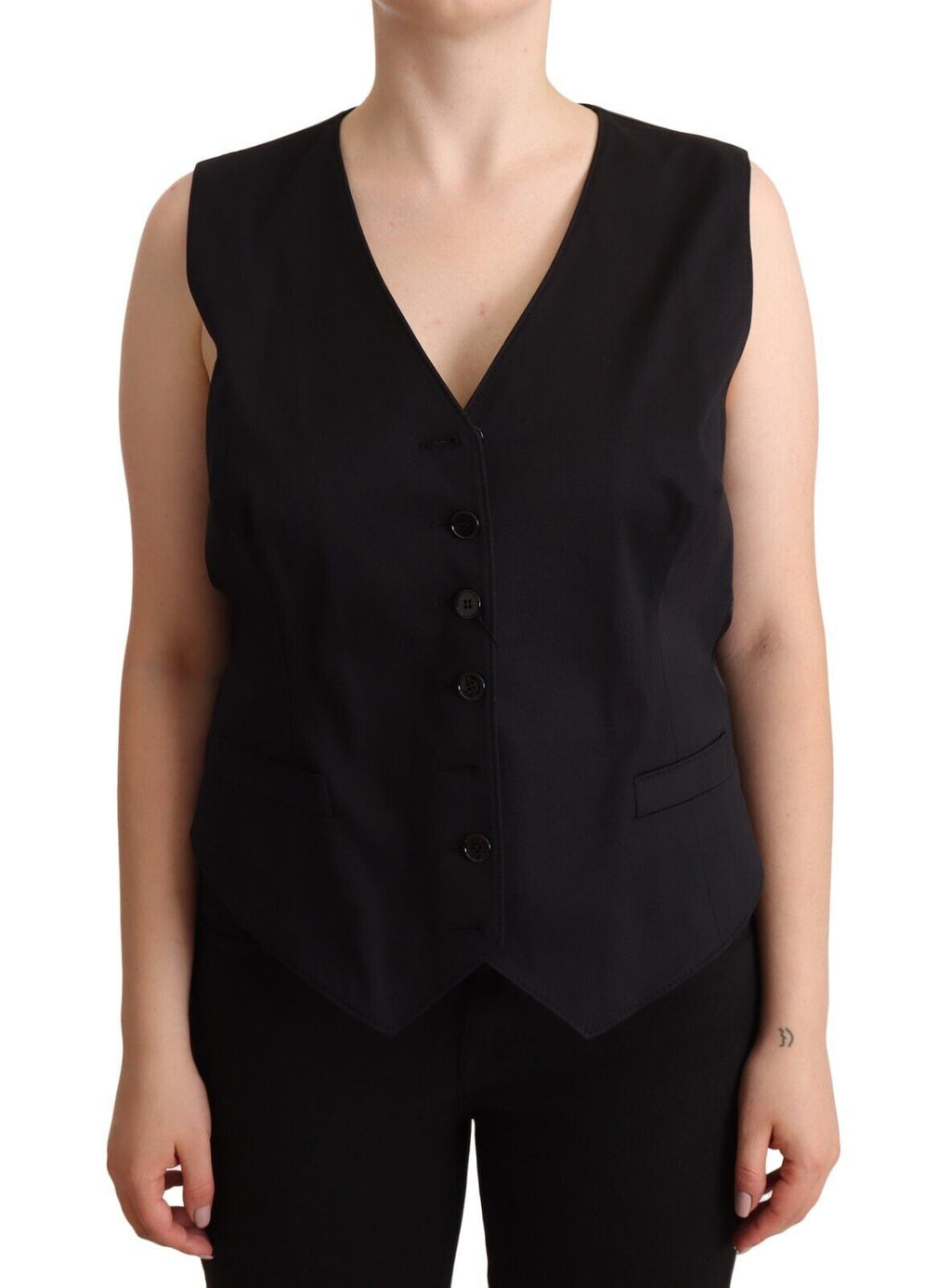 Dolce & Gabbana Schwarzer Button Down Ärmellose Weste Waiscoat Top
