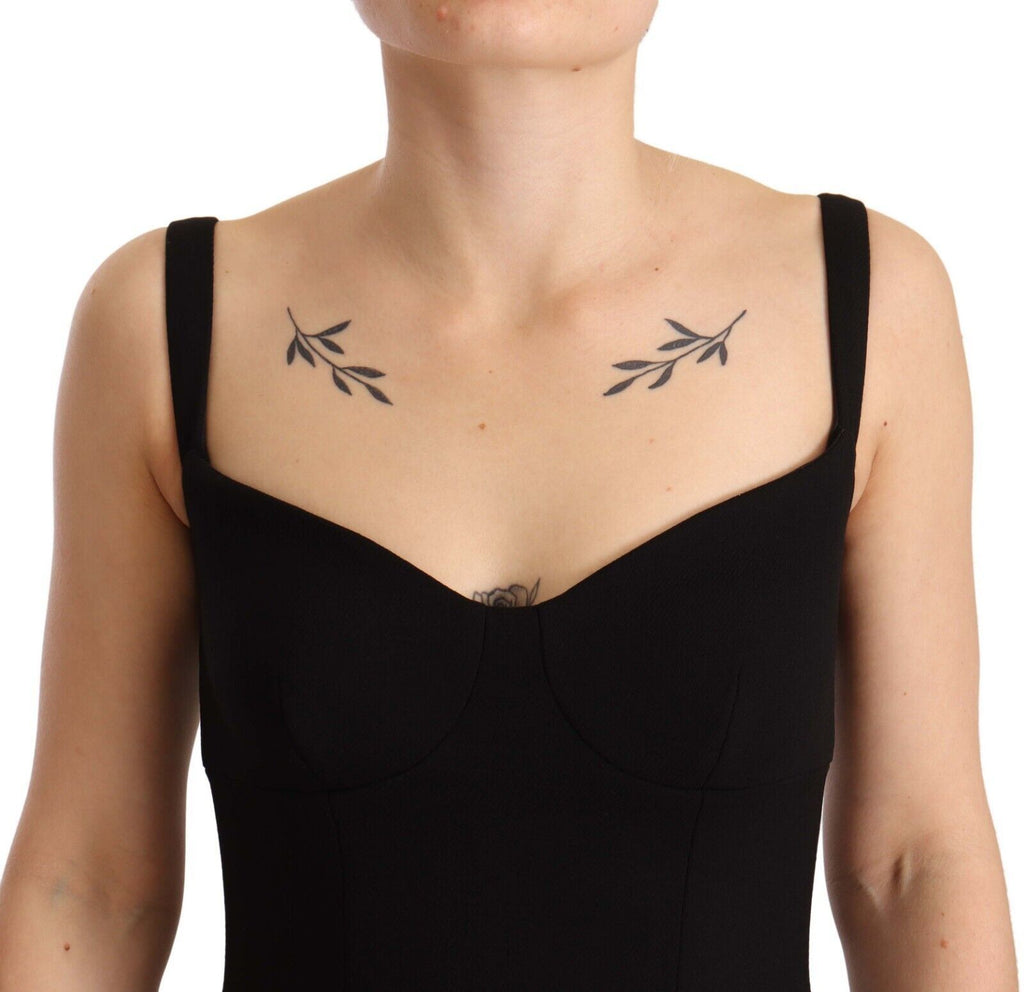 Dolce & Gabbana Schwarzes ausgestelltes Stretch-Scheidenkleid aus Wolle