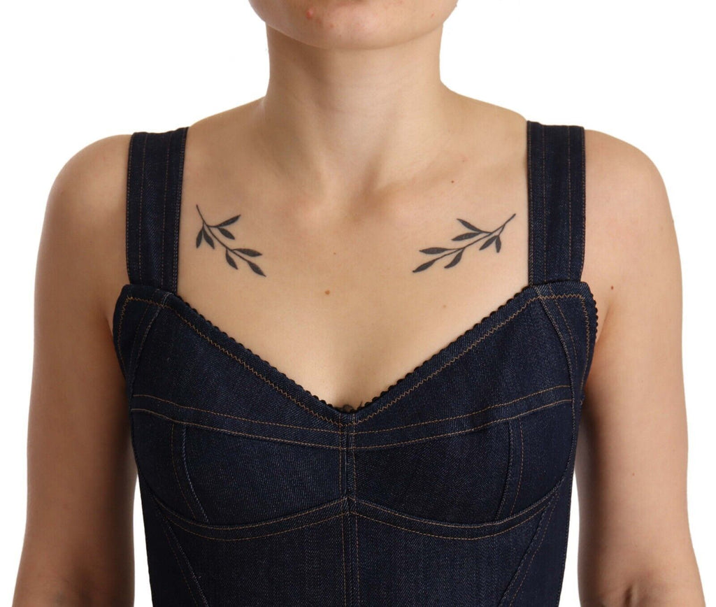 Dolce & Gabbana Dunkelblaues Baumwoll-Denim-Midikleid